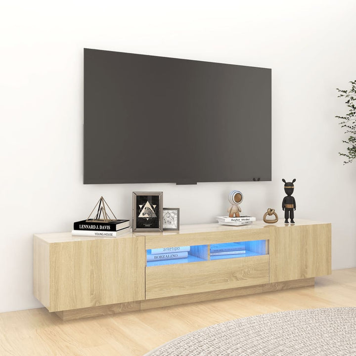 Tv-Bänk Med Led-Lampor Åldrat Trä 180X35X40 Cm Konstruerat Trä