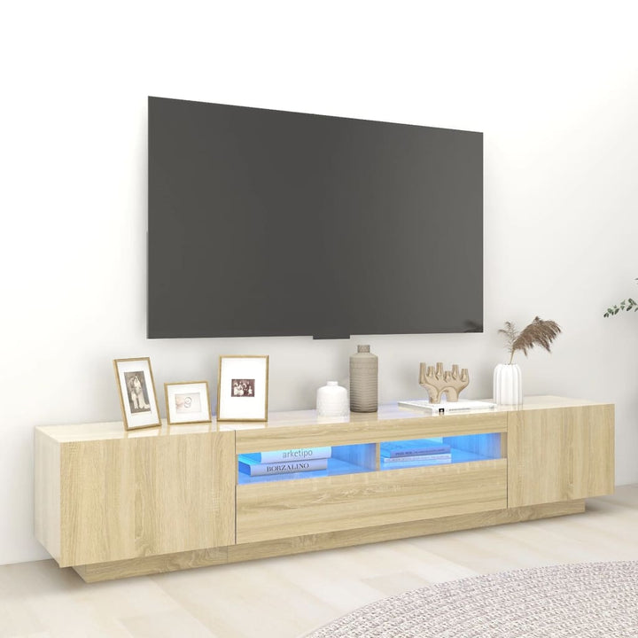 Tv-Bänk Med Led-Lampor Åldrat Trä 200X35X40 Cm Konstruerat Trä