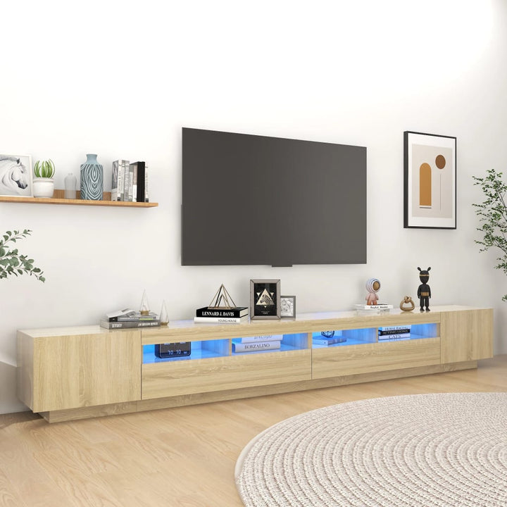 Tv-Bänk Med Led-Lampor Åldrat Trä 300X35X40 Cm Konstruerat Trä
