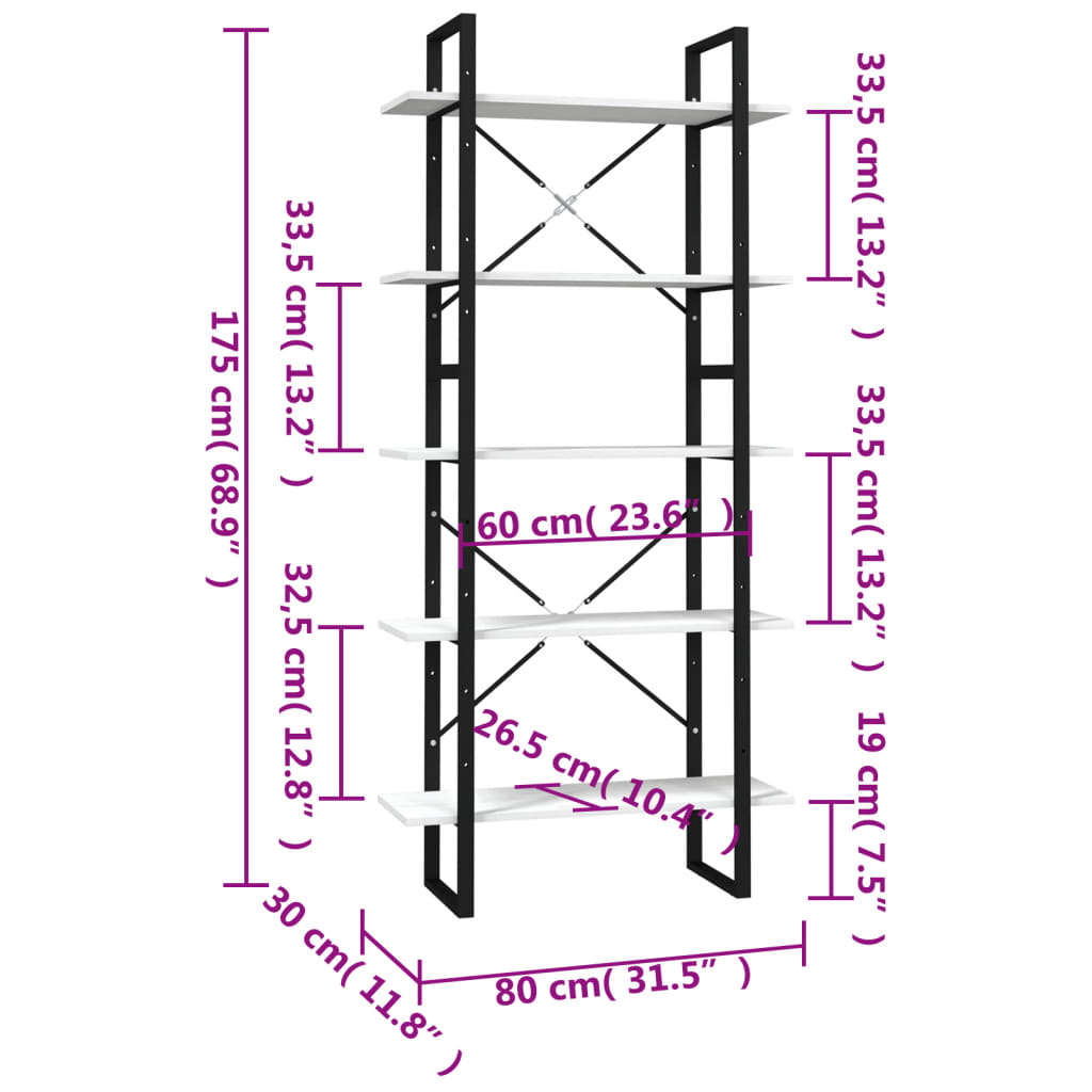 Bokhylla 5 Hyllplan 80X30X175 Cm Massiv Furu