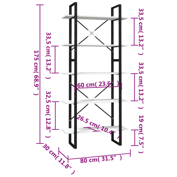 Bokhylla 5 Hyllplan 80X30X175 Cm Massiv Furu