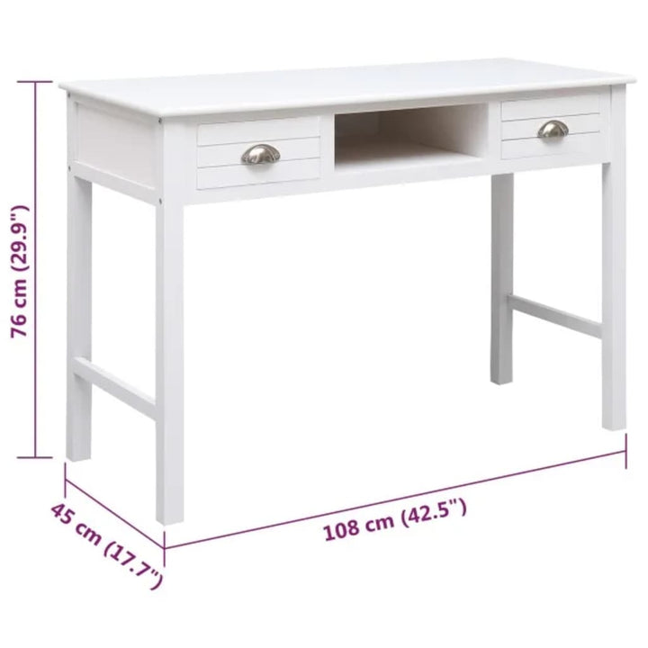 Skrivbord Vit 108X45X76 Cm Massivt Kejsarträ