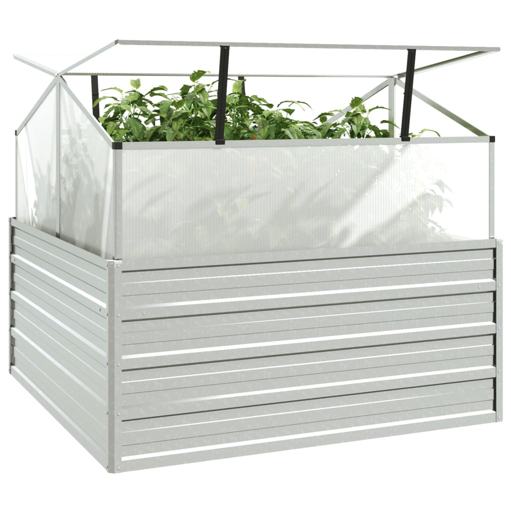 Upphöjd Odlingslåda Med Växthus 100X100X85 Cm Silver