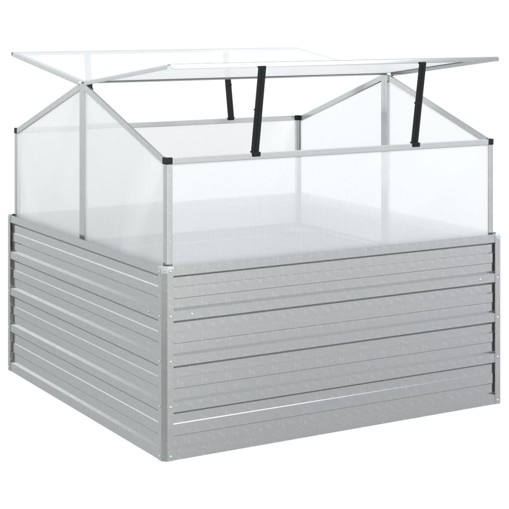 Upphöjd Odlingslåda Med Växthus 100X100X85 Cm Silver