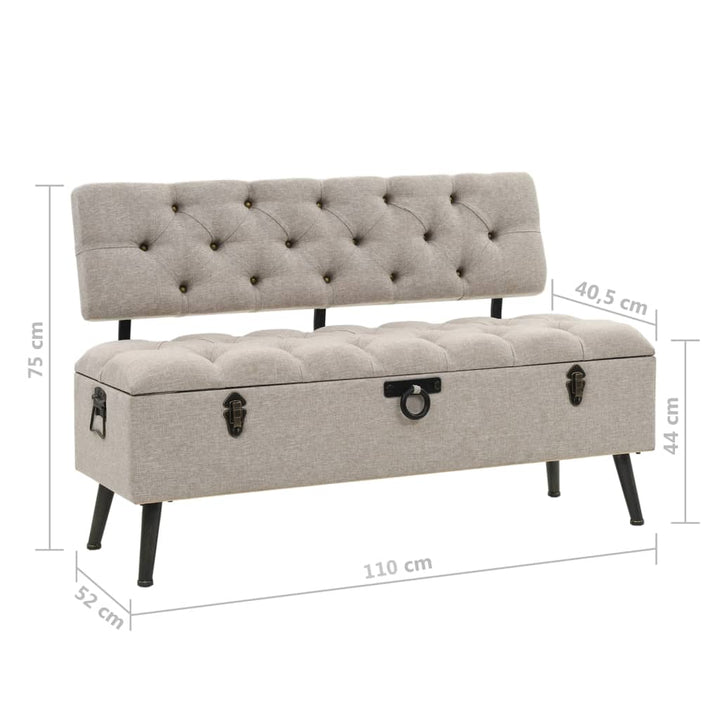 Förvaringsbänk Med Ryggstöd 110 Cm Gräddvit Tyg