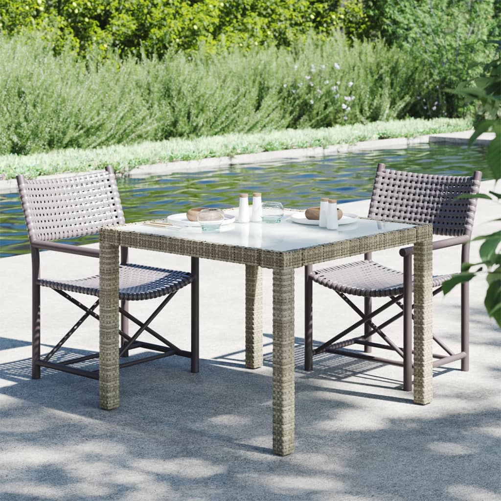 Utebord 90X90X75 Cm Härdat Glas Och Konstrotting Grå