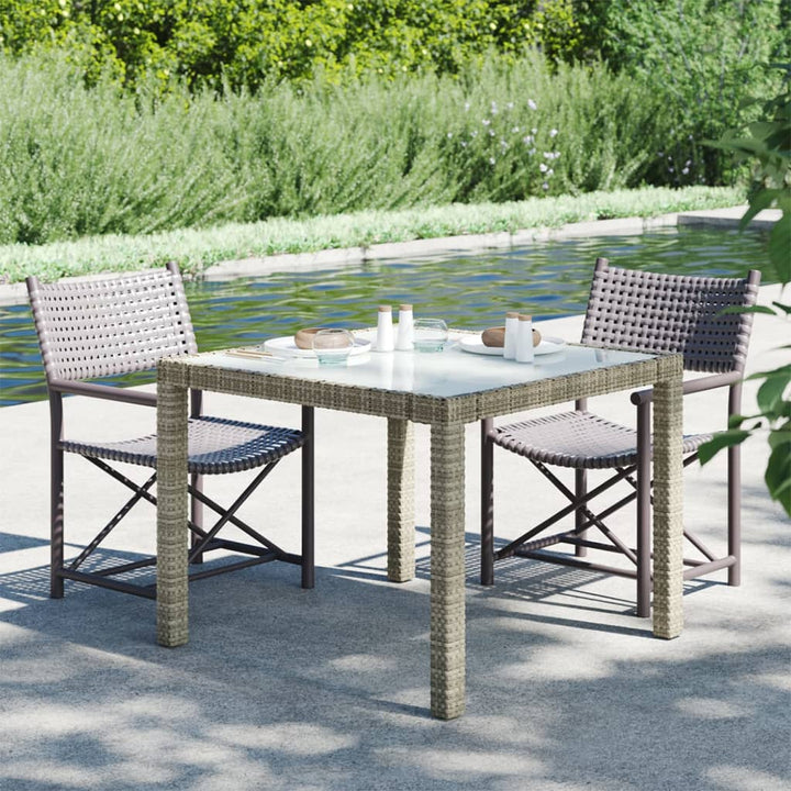 Utebord 90X90X75 Cm Härdat Glas Och Konstrotting Grå