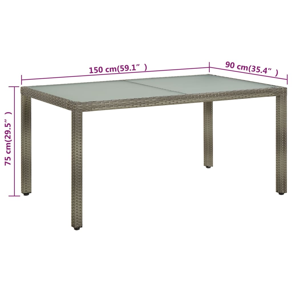 Trädgårdsbord 150X90X75 Cm Härdat Glas Och Konstrotting Grå
