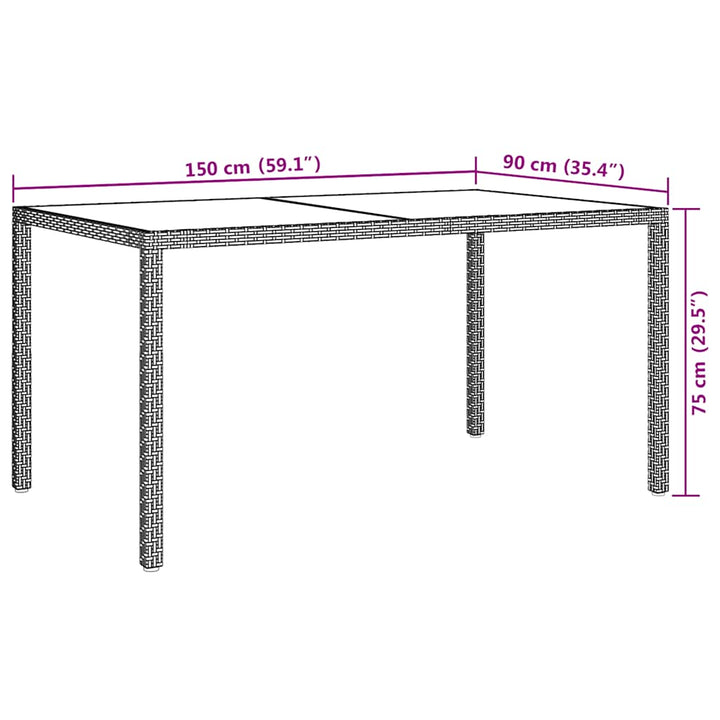Trädgårdsbord 150X90X75 Cm Härdat Glas Och Konstrotting Grå