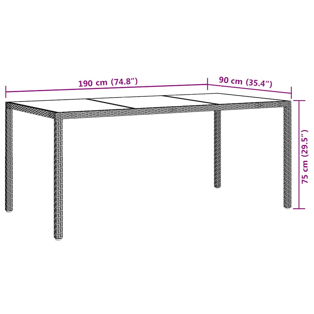 Utebord 190X90X75 Cm Härdat Glas Och Konstrotting