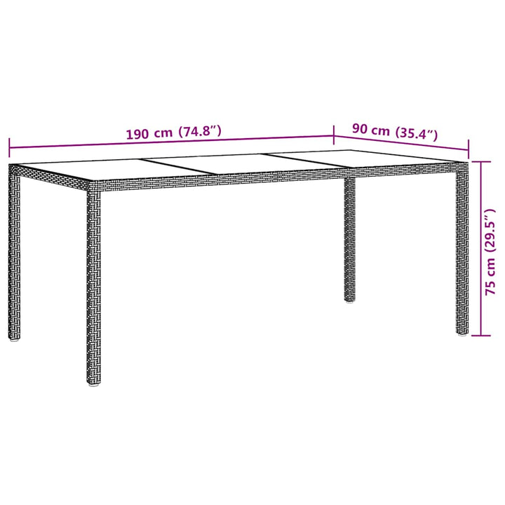 Utebord 190X90X75 Cm Härdat Glas Och Konstrotting
