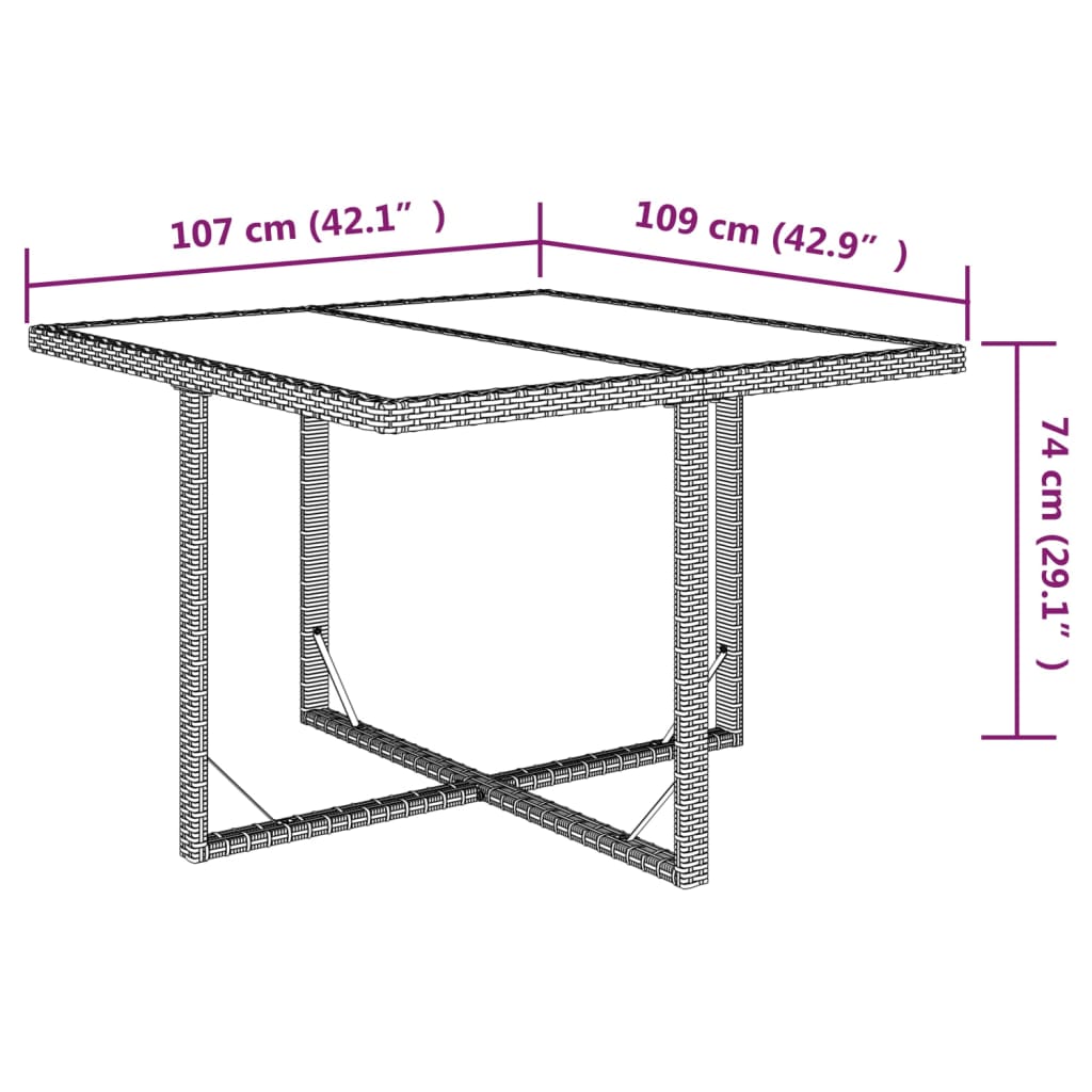 Trädgårdsbord 109X107X74 Cm Konstrotting Och Glas