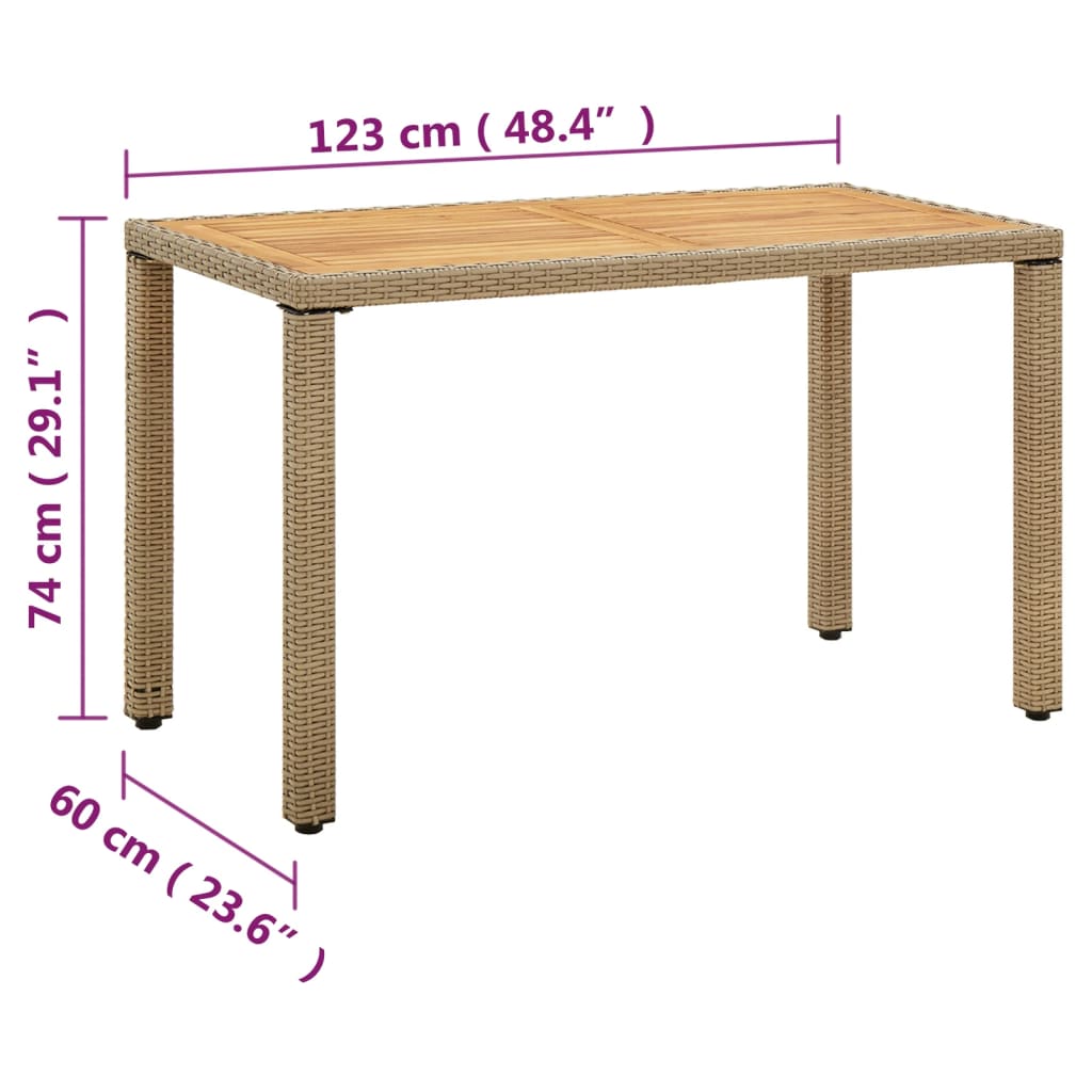 Trädgårdsbord Beige 123X60X74 Cm Konstrotting &amp; Massivt Akacia
