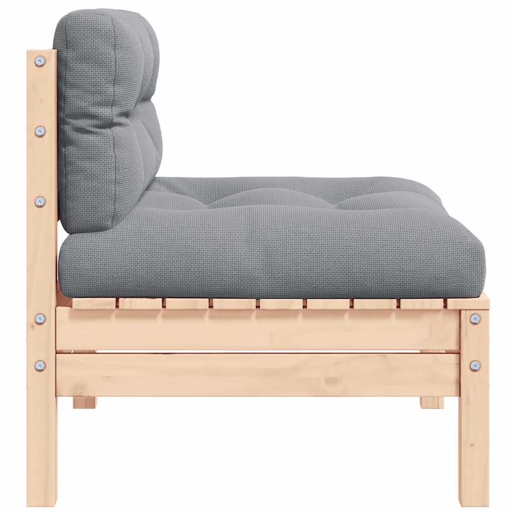 Mittensoffa Med Grå Dynor Massiv Furu