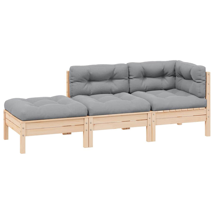 Loungegrupp Med Grå Dynor 3 Delar Massiv Furu