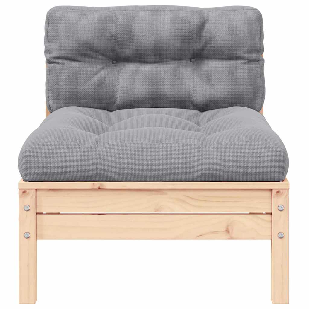 Loungegrupp Med Grå Dynor 3 Delar Massiv Furu
