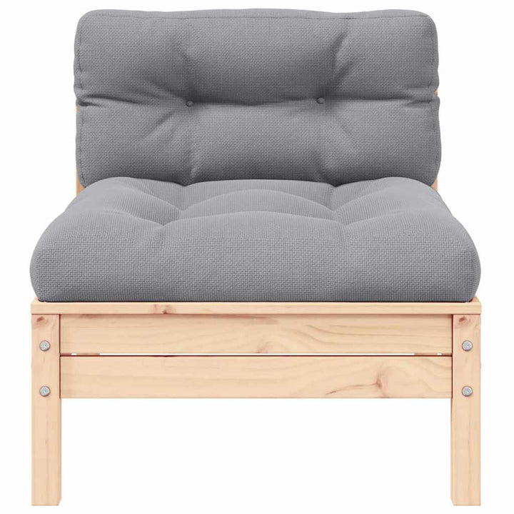 Loungegrupp Med Grå Dynor 3 Delar Massiv Furu