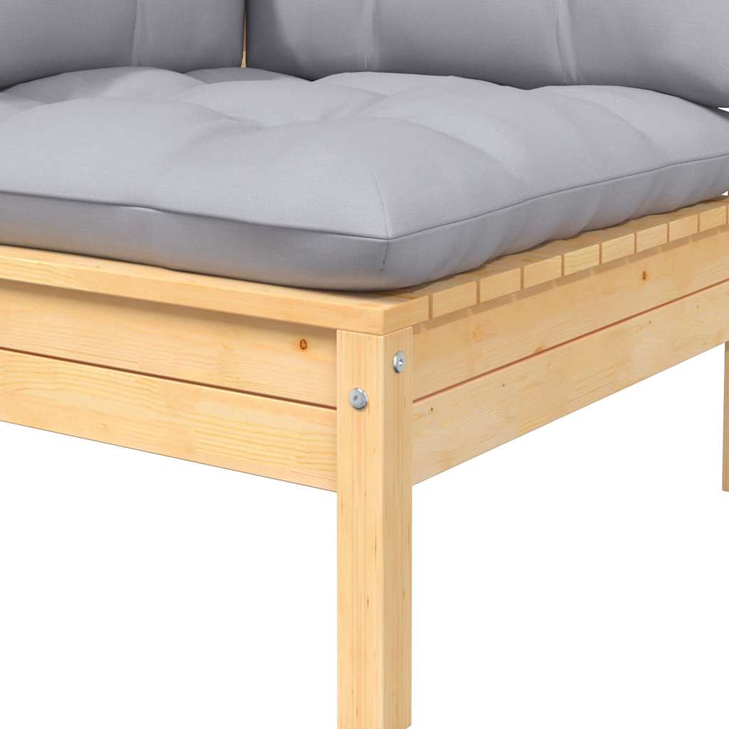 Loungegrupp Med Grå Dynor 3 Delar Massiv Furu