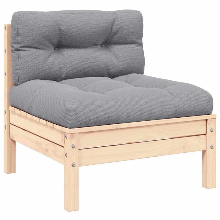 Loungegrupp Med Grå Dynor 3 Delar Massiv Furu