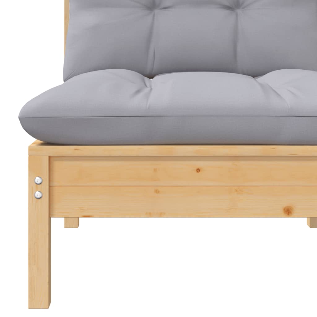 Loungegrupp Med Grå Dynor 3 Delar Massiv Furu