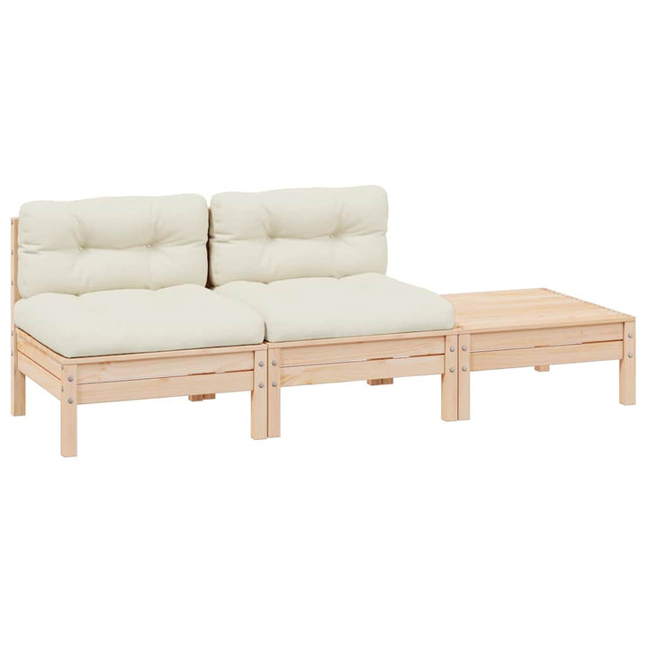 Loungegrupp Med Gräddvita Dynor 3 Delar Massiv Furu