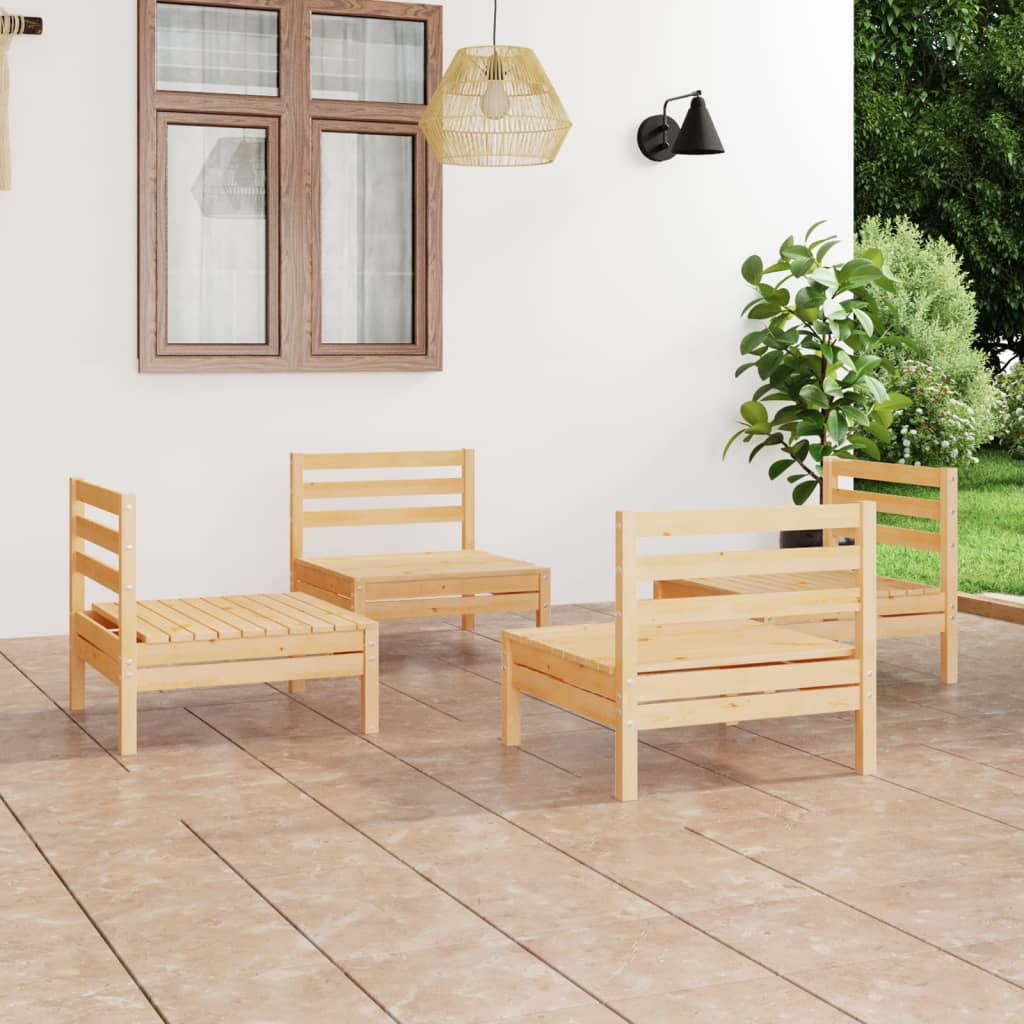 Loungegrupp För Trädgården 4 Delar Massiv Furu