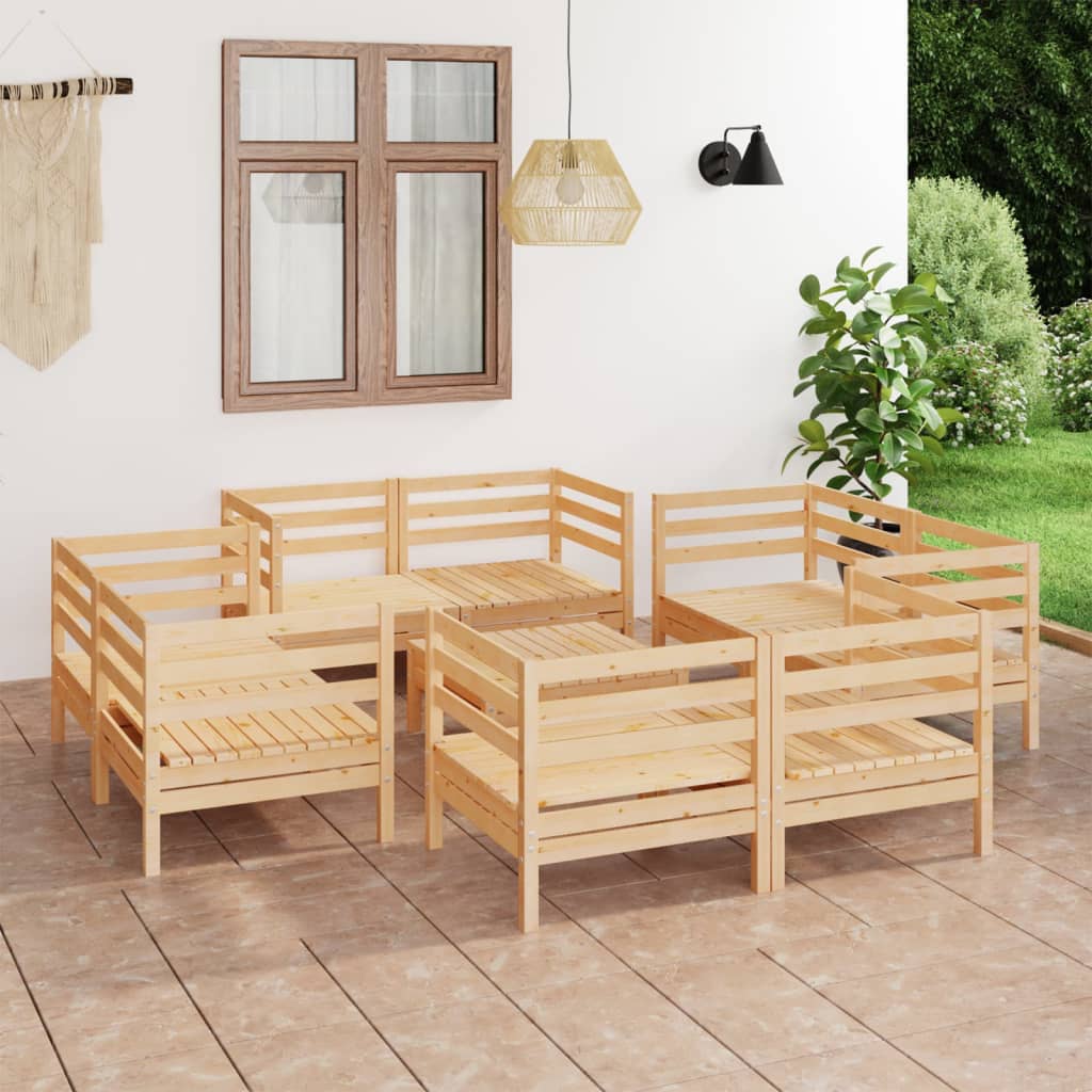 Loungegrupp För Trädgården 9 Delar Massiv Furu