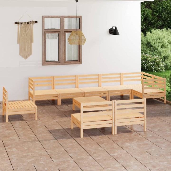 Loungegrupp För Trädgården 10 Delar Massiv Furu