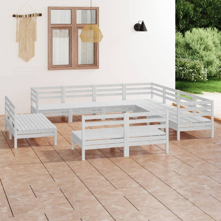 Loungegrupp För Trädgården 11 Delar Massiv Furu