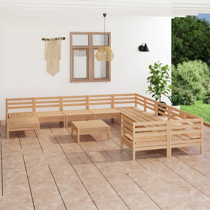 Loungegrupp För Trädgården 12 Delar Massiv Furu