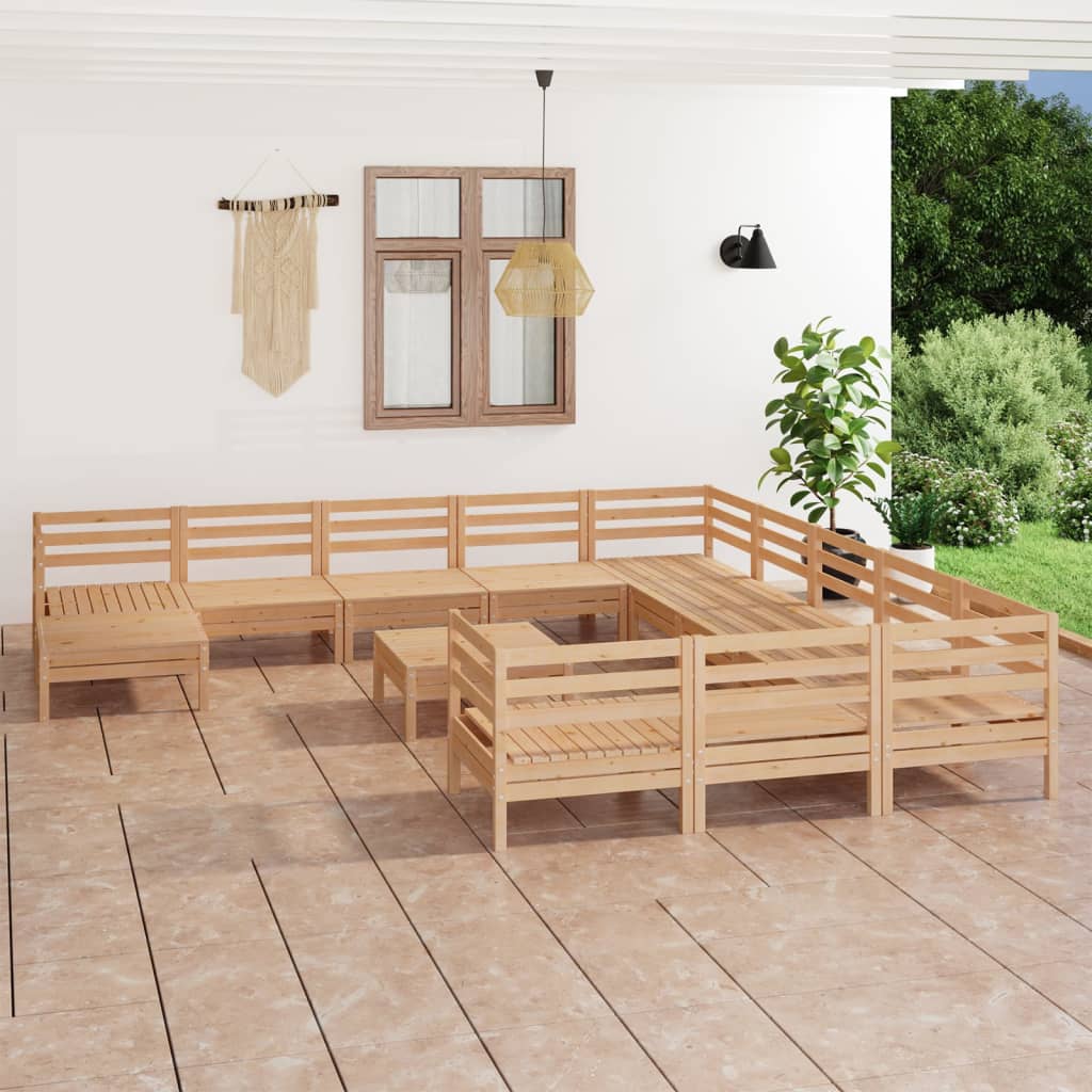 Loungegrupp För Trädgården 13 Delar Massiv Furu