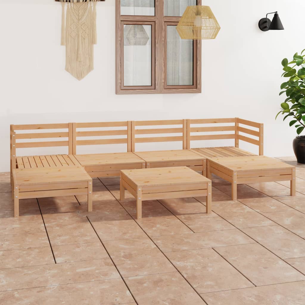Loungegrupp För Trädgården 7 Delar Massiv Furu