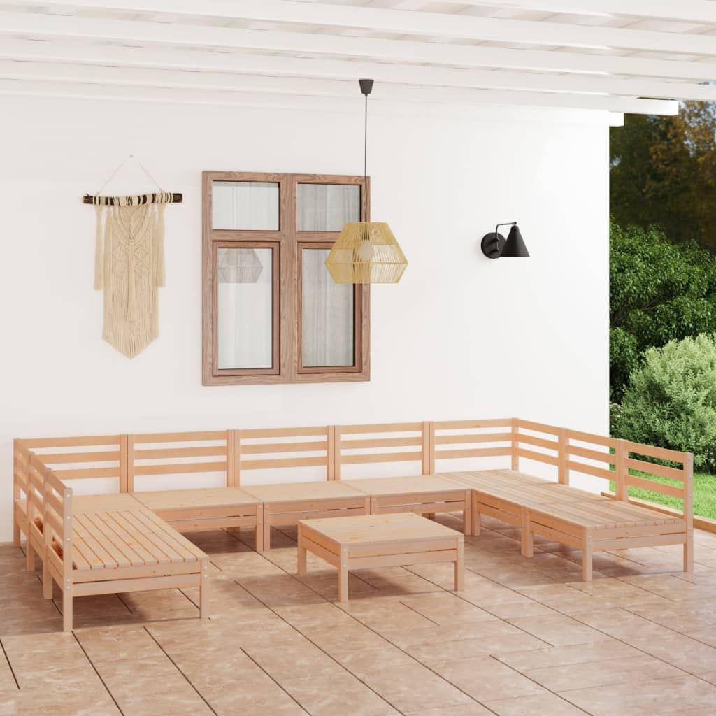 Loungegrupp För Trädgården 10 Delar Massiv Furu