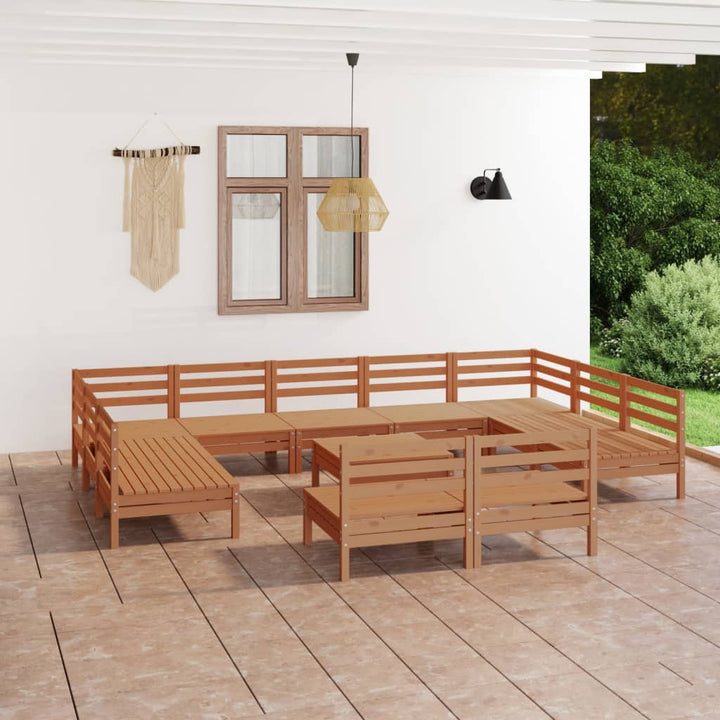 Loungegrupp För Trädgården 12 Delar Massiv Furu