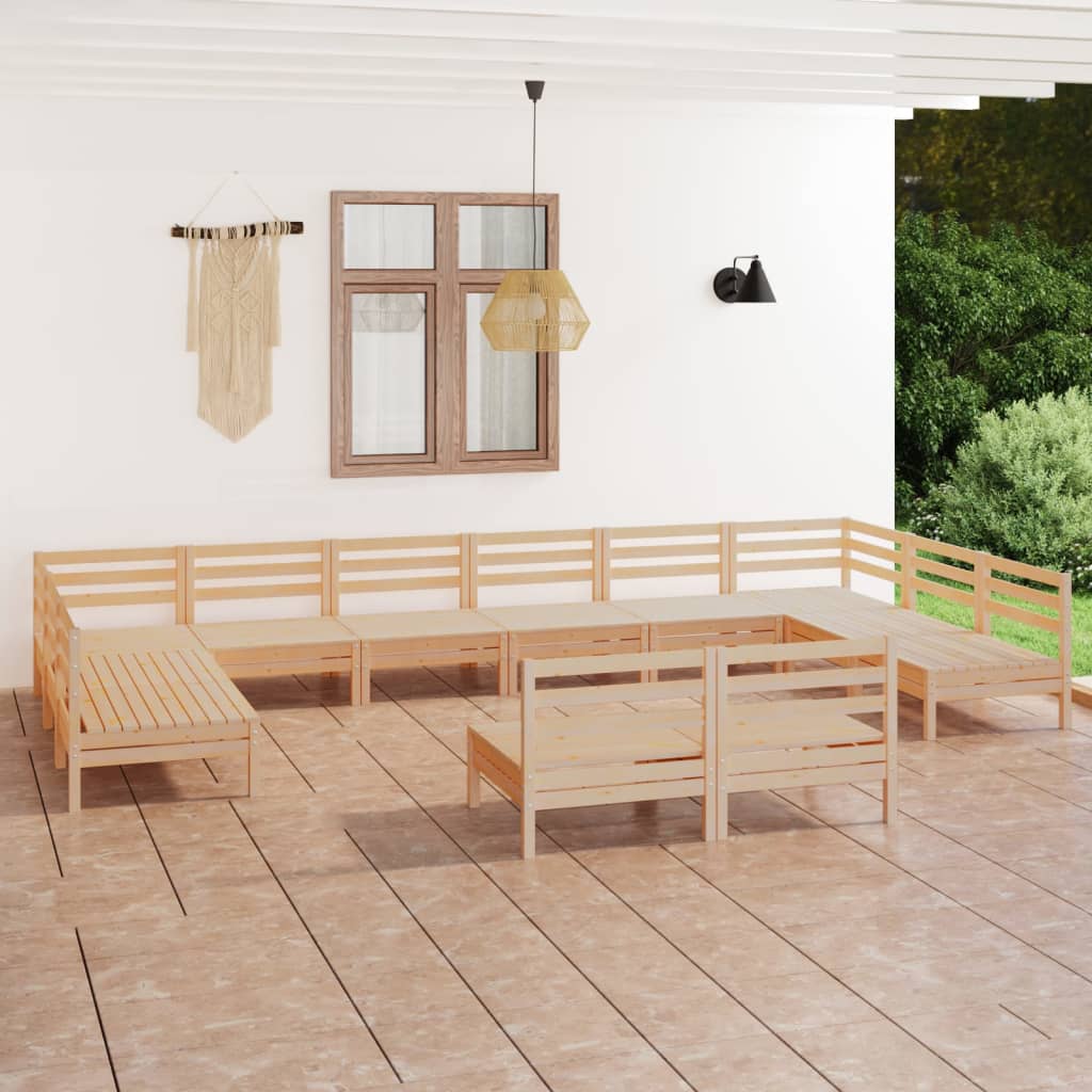 Loungegrupp För Trädgården 12 Delar Massiv Furu