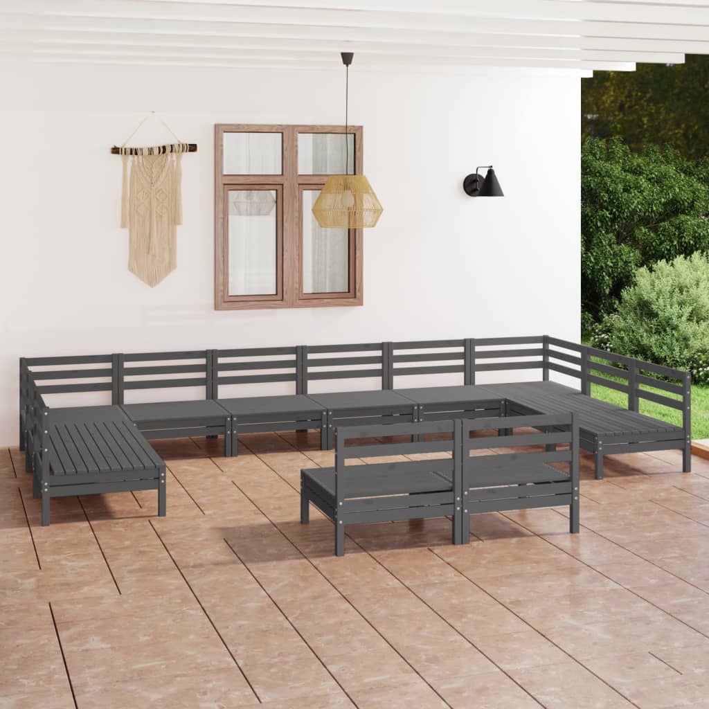 Loungegrupp För Trädgården 12 Delar Massiv Furu