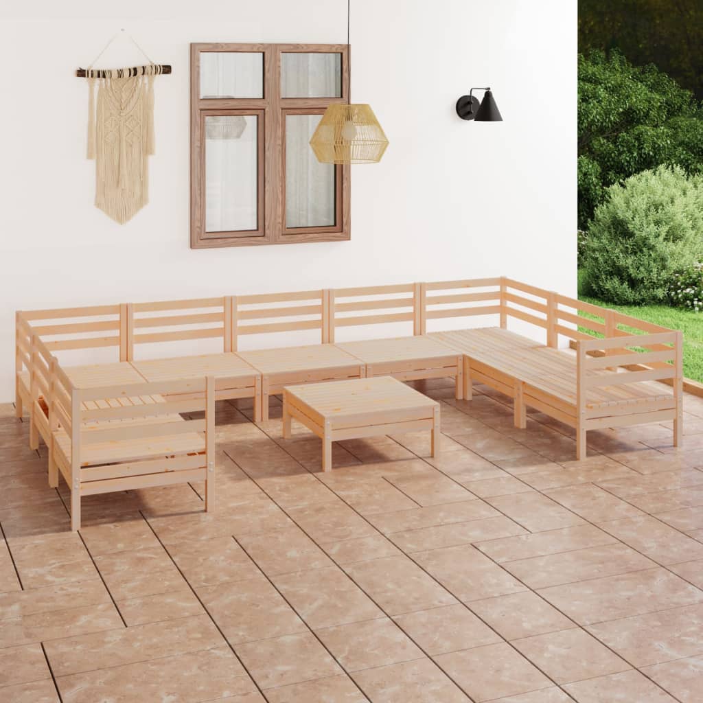 Loungegrupp För Trädgården 10 Delar Massiv Furu