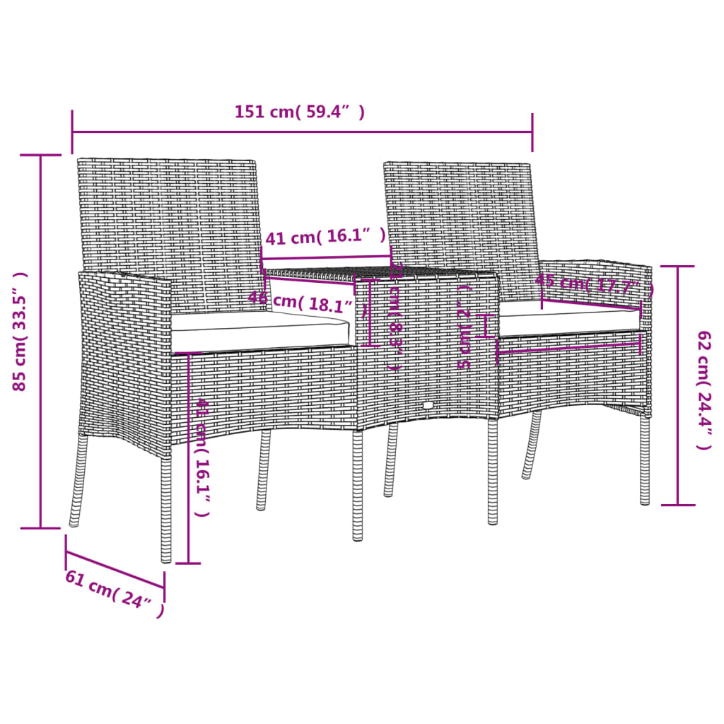 Trädgårdssoffa 2-Sits Med Bord Konstrotting
