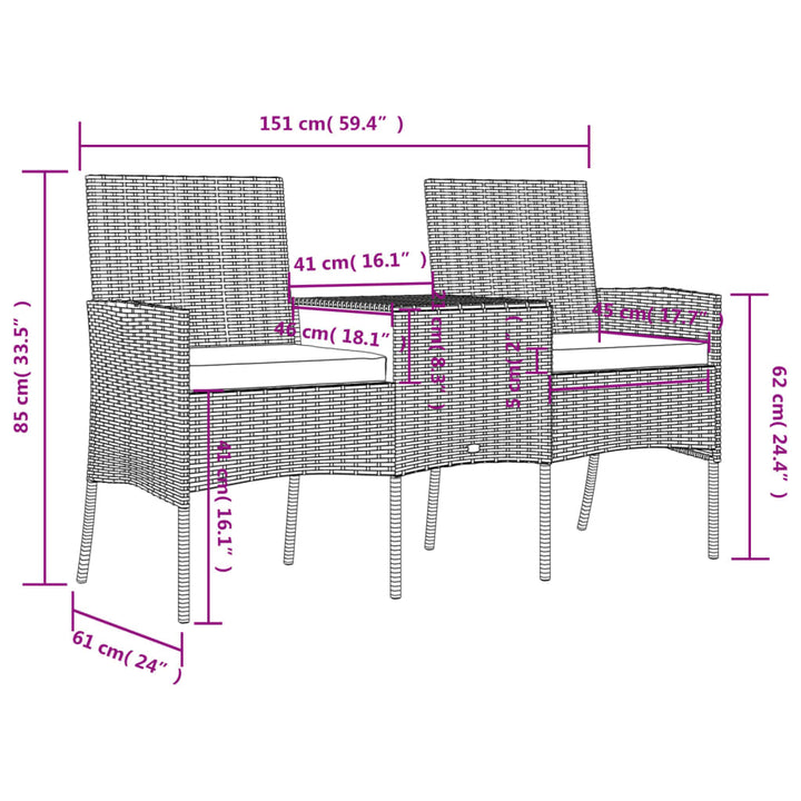 Trädgårdssoffa 2-Sits Med Bord Konstrotting