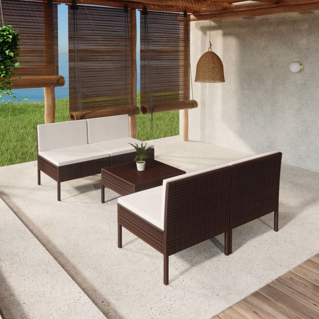 Loungegrupp Med Dynor 5 Delar Konstrotting Brun