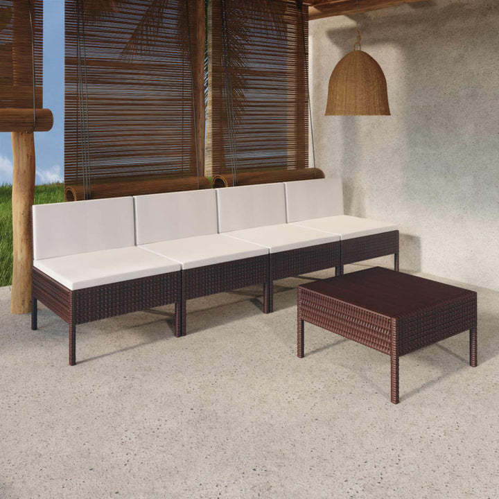 Loungegrupp Med Dynor 5 Delar Konstrotting Brun