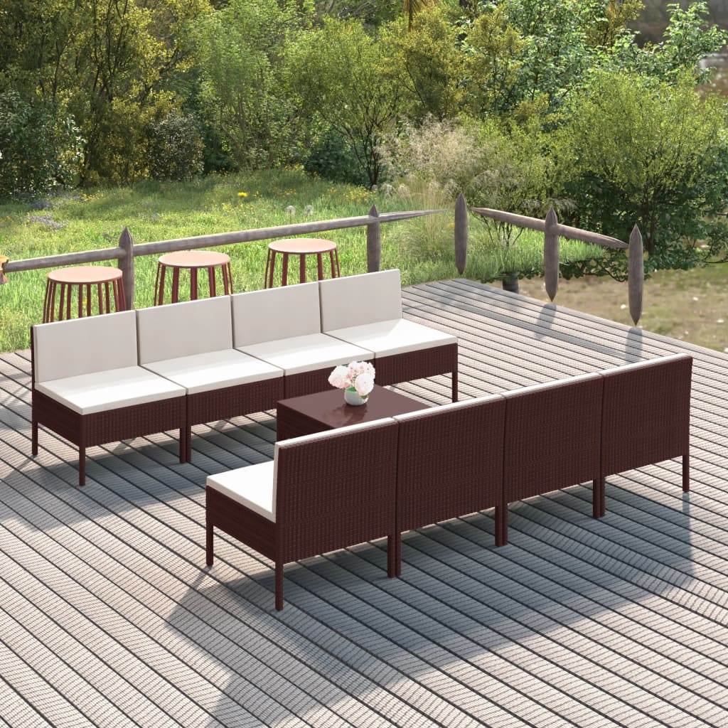 Loungegrupp Med Dynor 5 Delar Konstrotting Brun