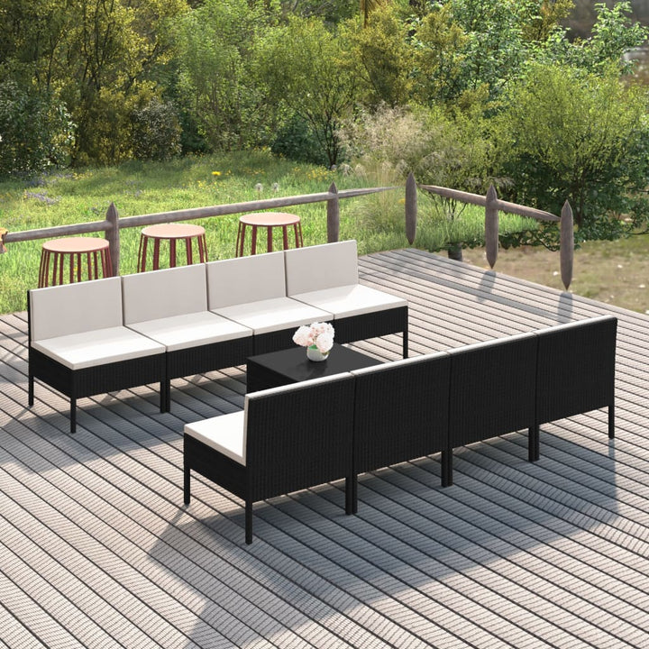 Loungegrupp För Trädgården Med Dynor 9 Delar Konstrotting Svart