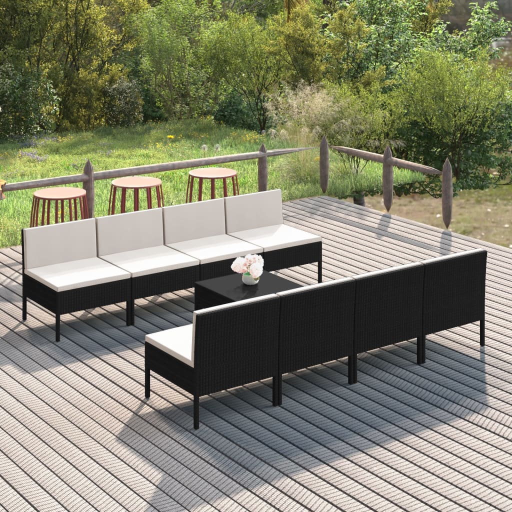 Loungegrupp För Trädgården Med Dynor 9 Delar Konstrotting Svart