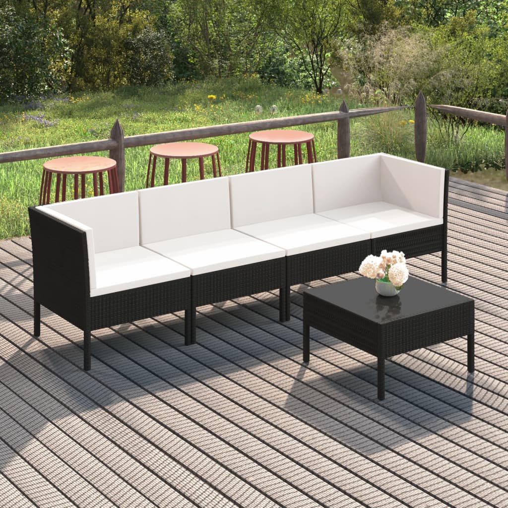 Loungegrupp För Trädgården Med Dynor 9 Delar Konstrotting Svart