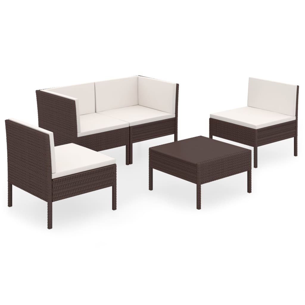 Loungegrupp Med Dynor 5 Delar Konstrotting Brun