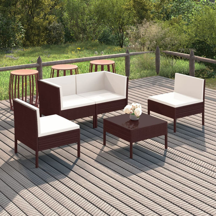 Loungegrupp Med Dynor 5 Delar Konstrotting Brun