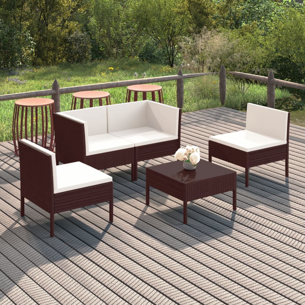 Loungegrupp Med Dynor 5 Delar Konstrotting Brun