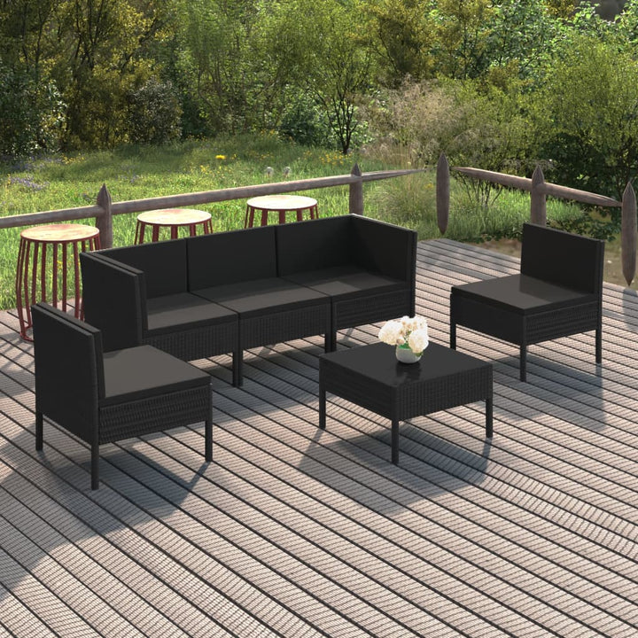 Loungegrupp Med Dynor 5 Delar Konstrotting Svart