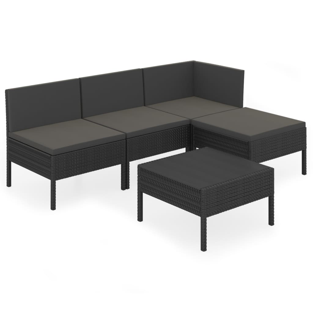 Loungegrupp Med Dynor 5 Delar Konstrotting Svart